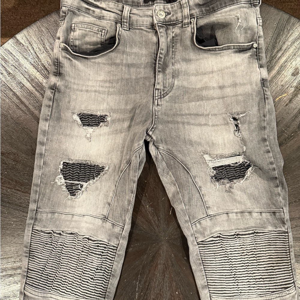 Zara Biker-Style Distressed Skinny Jeans